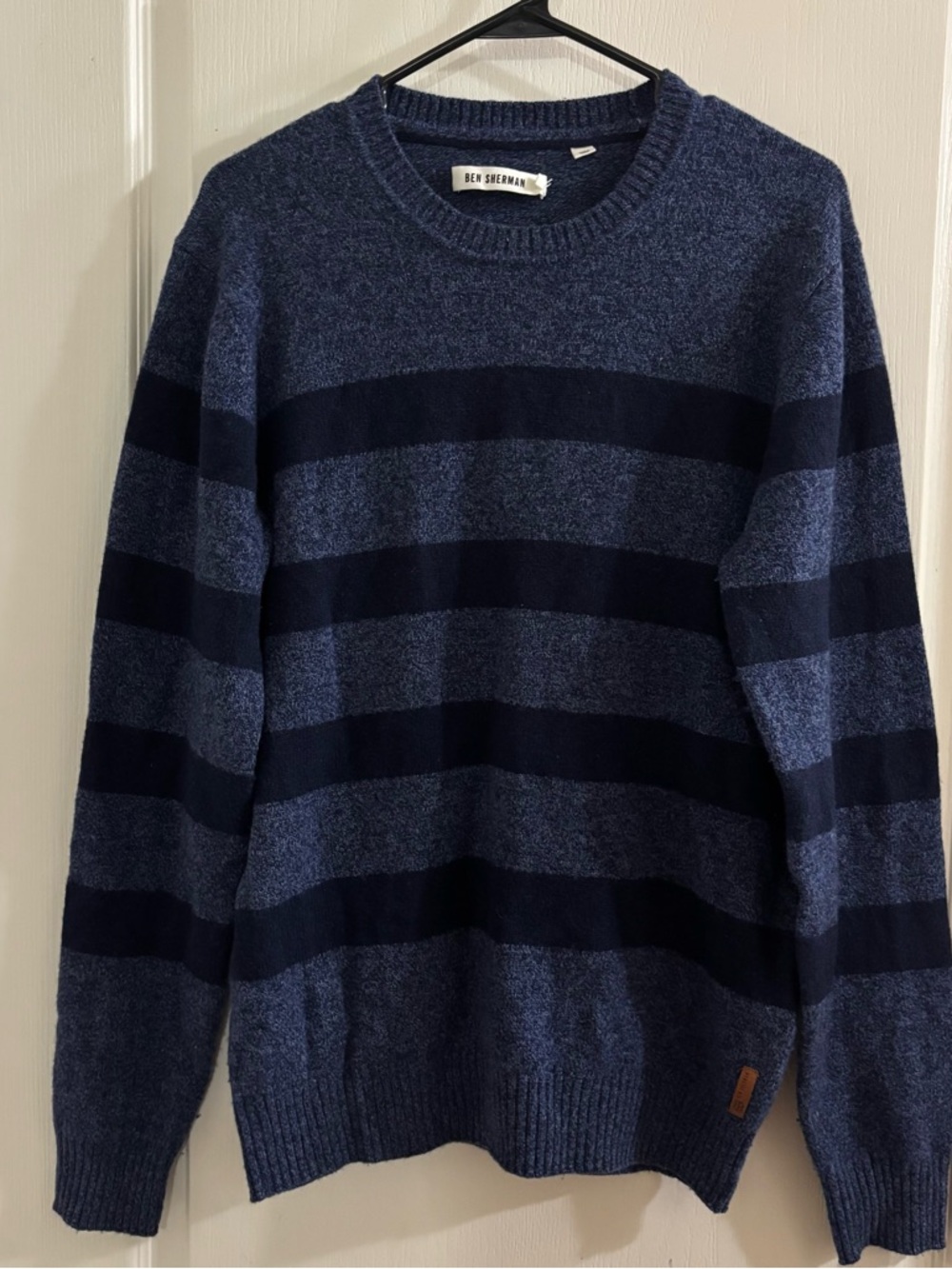 Ben Sherman Double Navy Horizontal Stripe Crewneck Sweater